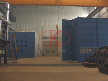 Turbine mechanical sandblasting spray rail conveying type sandblasting room spray and drying-house