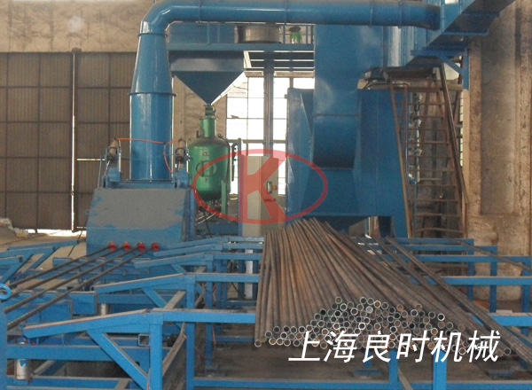 Automatic shot blasting and oil coating line for minor-caliber steel pipe inner wall