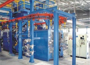 Suspended conveying shot blasting line